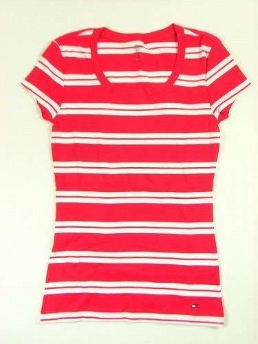 TOMMY HILFIGERトミーヒルフィガーレディース女性用ボーダー半袖Tシャツ（レッド）XS