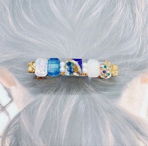 レジン バレッタ ブルー ハンドメイド 華やか フラワー お呼ばれ