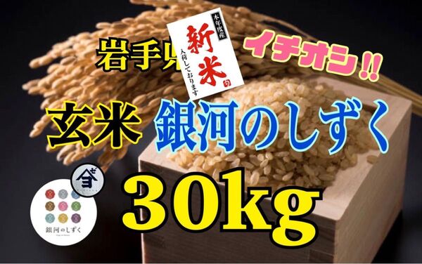 お米 新米 【令和6年産岩手県産玄米銀河のしずく30kg 】6年連続特A評価を獲得しました!白くて艶やか♪