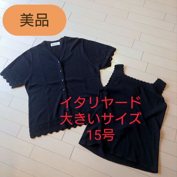 【美品】大きいサイズ15号 イタリヤード ニットアンサンブル カーディガン アンサンブル ニット 女性服