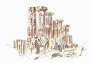 Art hand Auction World heritage townscape, Italy, Sicily, Agrigento, Temple of Hercules, F4 drawing paper, original watercolor painting, painting, watercolor, Nature, Landscape painting