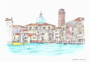 Art hand Auction World heritage cityscape, Venice, Italy, F4 drawing paper, original watercolor painting, painting, watercolor, Nature, Landscape painting