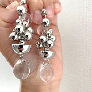 【ボリュームシルバーピアス】 ピアス ハンドメイド シルバー クリア