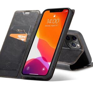 iphone12 iphone12Pro 手帳型 ウォレット レザー ケース マグネット バック ケース iphone12 Pro カバー ブラック