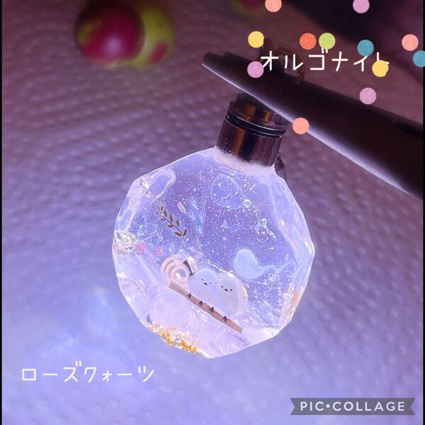 オルゴナイト LEDライト付き キーホルダー シマエナガ ローズクォーツ 水晶 天然石 レジン