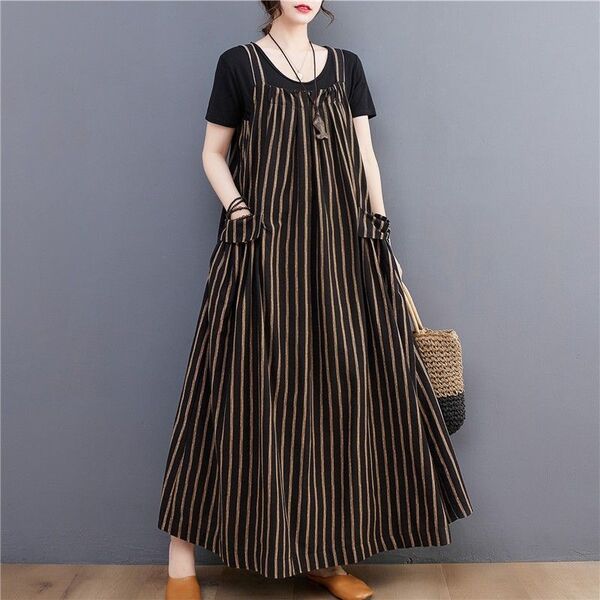 ワンピース ロングワンピース ジャンパースカート サロペット マキシ丈 ロング 体型カバー 綿麻 ゆったり