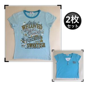 女の子 Tシャツ トップス 半袖 ブルー 150サイズ 子供服 キッズ 女児 ガールズ Tshirt 2枚セット