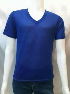 1円！メンズVネックTシャツ トップス tシャツ VネックTシャツ 薄ニットふうTシャツ 通気速乾 ブルー M 00184