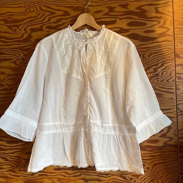 【大きいサイズの服】 ホワイト シンプル ナチュラル シャツ LLサイズ