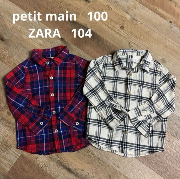 ザラ プティマイン チェック シャツ 女の子 キッズ 100 3歳 子供服 長袖シャツ ネルシャツ ZARA