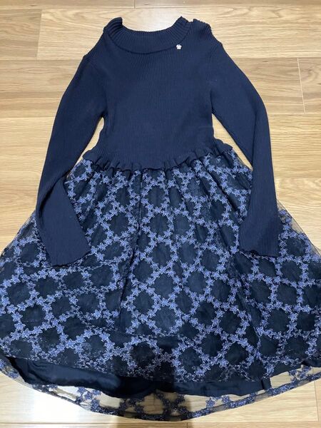 ANNA SUI mini ダイヤ小花刺繍チュールドッキングワンピース