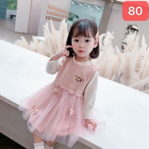 新品80cm チュールワンピースとトープス2点セットピンク 入園式 七五三