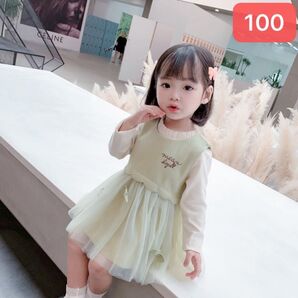 新品100cm チュールワンピースとトープス2点セットグリーン 入園式 七五三