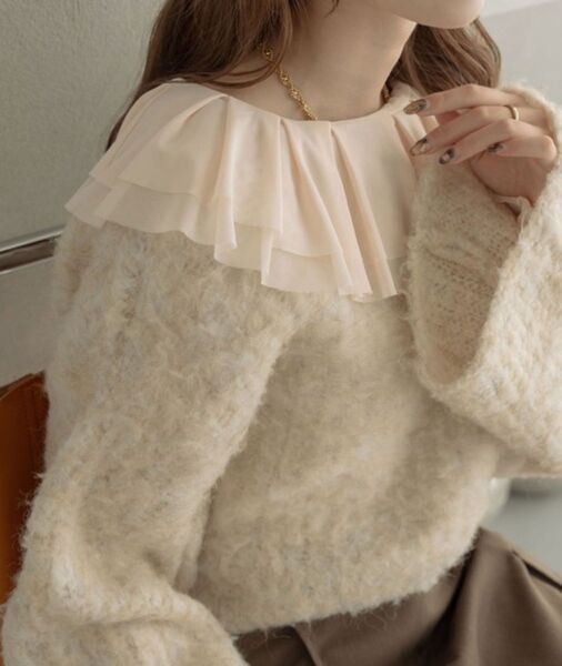 【Ambre Neige】チュールフリルエリトップス/【WEB/EC限定商品】