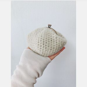 【SALE】いろんなニットのがまぐち☆大きいがま口 ベージュ