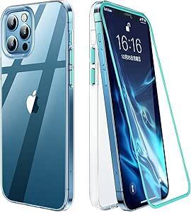 iPhone 12 360° ケース、iPhone 12/12 Pro 6.1 インチ フルカバー、超薄型、ワイヤレス充電、レンズ保護、ガラスパネル、ケースクリア