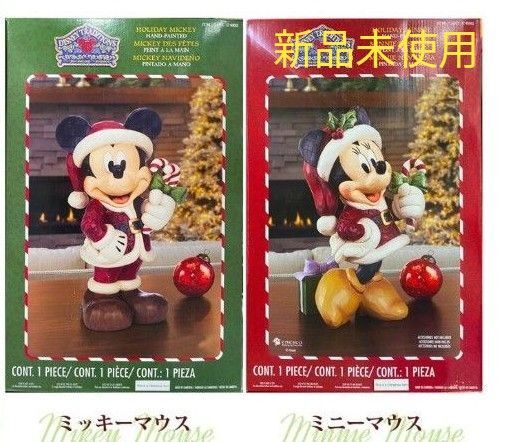(新品未使用)コストコ Jim Shore ジム ショア クリスマスミッキー ミニー置物 2点セット