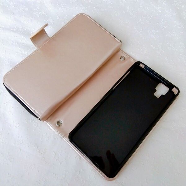 ARROWS NX対応 財布付スマホ ケース PUレザー シャンパンゴールド