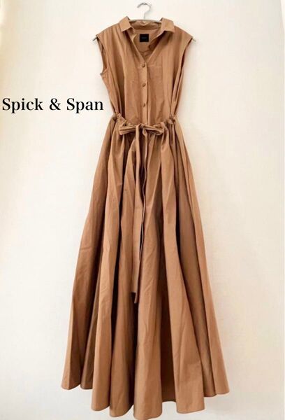 Spick & Span スピックアンドスパン コットンタイプライタータックギャザーワンピース ノースリーブ フレアワンピース38