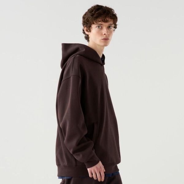 Mサイズ ユニクロC ダークブラウン スウェットオーバーサイズプルパーカ UNIQLO パーカー ダブルフェイス