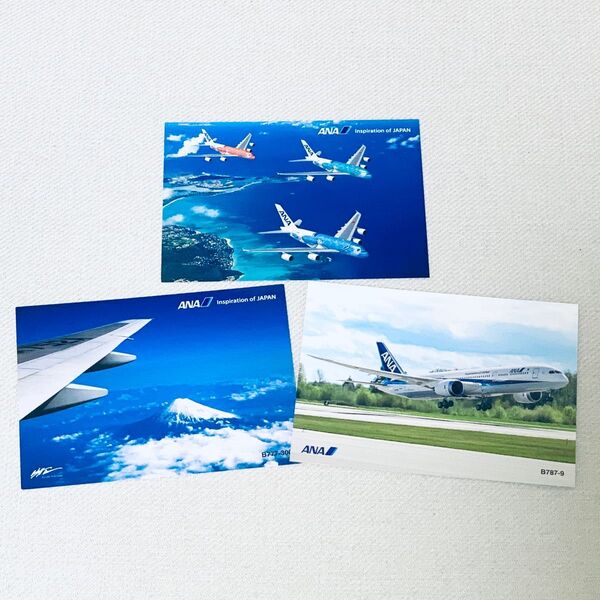 ANA ハワイホヌ、富士山等、ポストカードセット 3枚