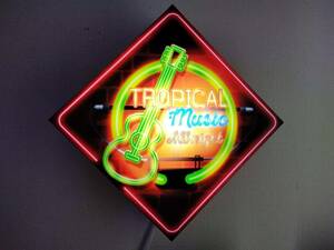 【TROPICAL music】ギター トロピカル ライブハウス カフェ バー ミュージック ハワイアン 南国 壁掛け 照明 看板 雑貨 電飾看板 電光看板