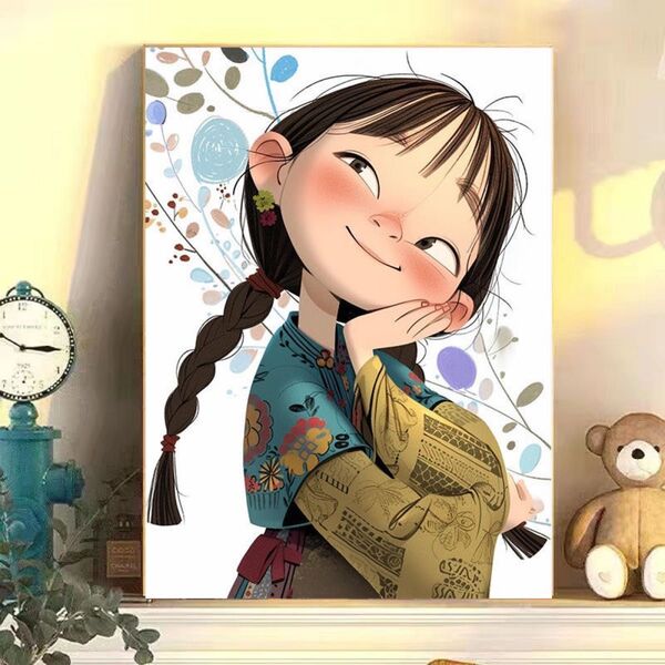 可愛女子1 DIY 数字油絵 塗り絵 手芸キット 絵画 絵具付 数字絵 額装 額装 イラスト アニメ ポスター コスプレ アート