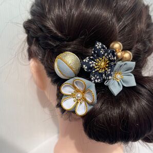 結婚式 パール 髪飾り おしゃれ 髪留め 小さめ つまみ細工 ヘアアクセサリー 着物