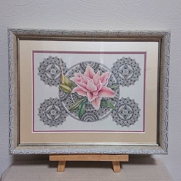 Original painting, hand-painted, one-of-a-kind, ballpoint pen art, framed, department store artist, popular, ballpoint pen drawing, painting, double-flowered lily, lily flower, lily, Artwork, Painting, others