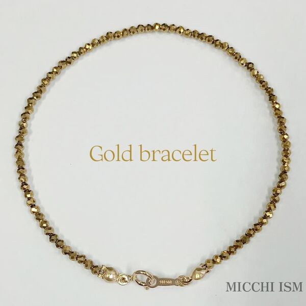 14K ゴールド ブレスレット キラキラ ミラーカット2mm玉 ゴールドフィルド刻印入り 流行り 高品質 レディース メンズ