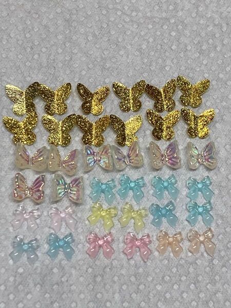 ちょうちょ 蝶々 リボン ネイル パーツ アソート 36個 ハンドメイド