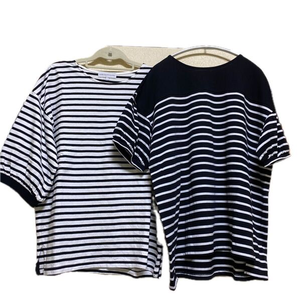 半袖 ボーダー Tシャツ 白黒 2点セット シーズンリーズン イッカ Lサイズ