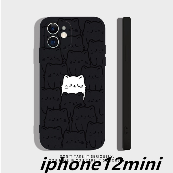 iphone12miniケース カーバー TPU かわいい ねご お洒落 軽量 耐衝撃 高質 ブラック