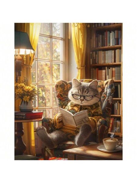 ダイヤモンドアートキット 猫 読書中 30cm×40cm
