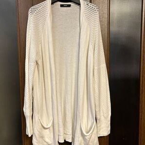 5万円位【DIESEL】ディーゼル◆レディースXL【ホワイト系ニット ミディアムロング長袖カーディガン】肩付近メッシュ 留め具無し