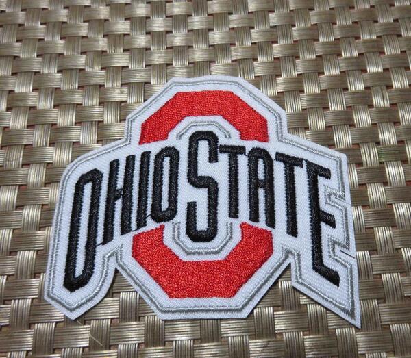 MD赤白黒◎英語◆新品OHIO STATEオハイオ州立大学バックアイズフットボール刺繍ワッペン (パッチ)激シブ☆アメリカ スポーツ◎アメフト
