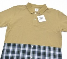 Mr. GENTLEMAN ミスタージェントルマン COMBINATION POLO SHIRTS コンビネーションポロシャツ L GREEN CHECK チェック MIX ミックス 切替_画像3