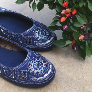 1 point * new goods * Arabia n beads & embroidery flat shoes *42 (26cm) * navy series [ conditions attaching free shipping ]016