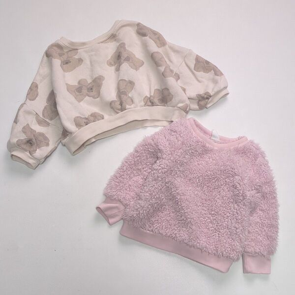 キッズ服 ベビー服 2点まとめ セット トレーナー ニット kids セーター ピンク 80