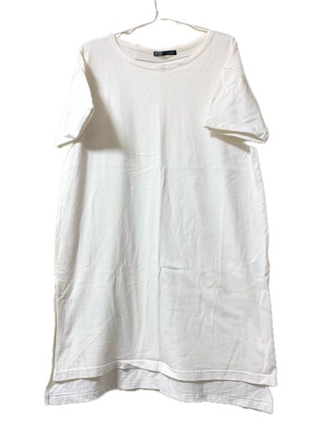 ロングTシャツ ホワイトM カットソー 半袖 ワンピース