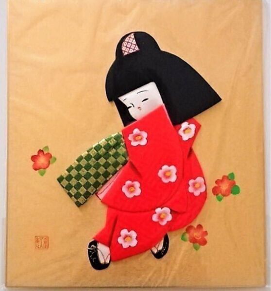 押絵 色紙 ◆ ④ 和風 インテリア 和雑貨 童 女の子 着物 海外土産 押し絵 昭和レトロ 日本製 豪華 未使用 新品