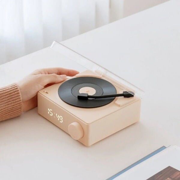 スピーカー Bluetooth レコードプレーヤー風 レトロ デジタル 時計