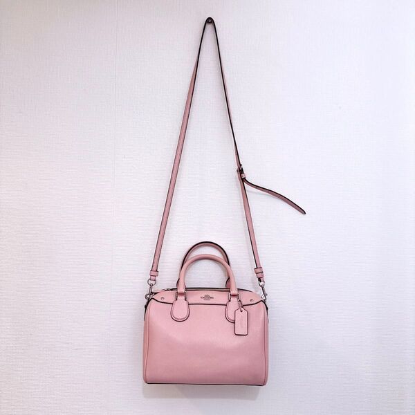 美品!コーチ coach ピンク ショルダー ボストン レザーバッグ