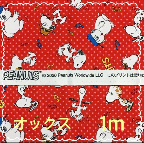 スヌーピー ピーナッツ スヌーピー SNOOPY オックス生地 たっぷり1m 赤 レッド