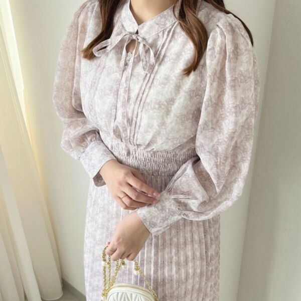 ワンピース シフォンボウタイワンピース「ZOZOTOWN限定アイテム」 レディース 花柄 プリーツ