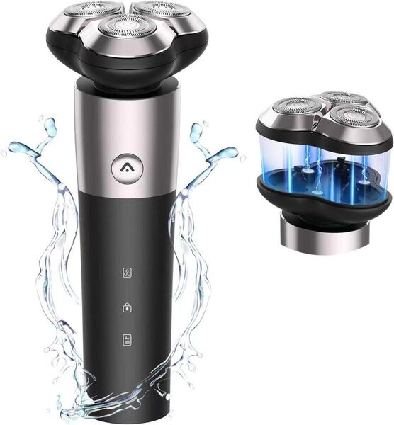 電動シェーバー 乾湿両用USB充電 PX7防水髭剃り LED残量表示 3枚刃回転式深剃り急速充電