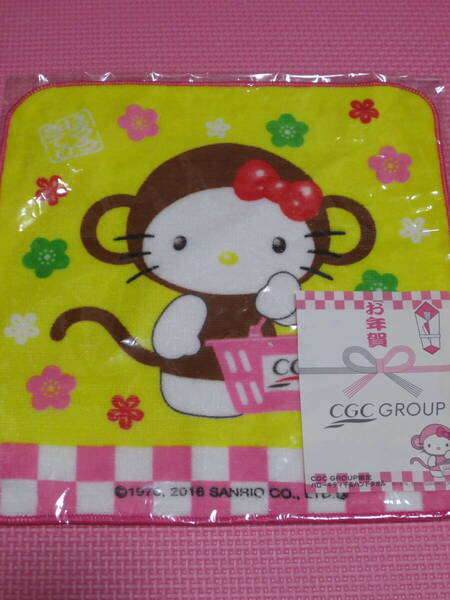 新品 ハローキティ ハンドタオル 申年 干支 着ぐるみ CGC 22cm×22cm 綿100% ミニタオル おしぼり 保育園 幼稚園 子供 女の子 送料無料