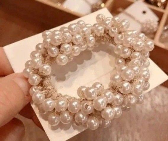 パール ヘアゴム ヘアアクセサリー ブレスレット シュシュ 上品 華やか 髪飾り