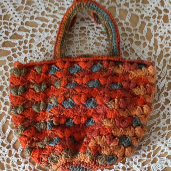 ハンドメイド ニットバック 巾着 毛糸模様編み