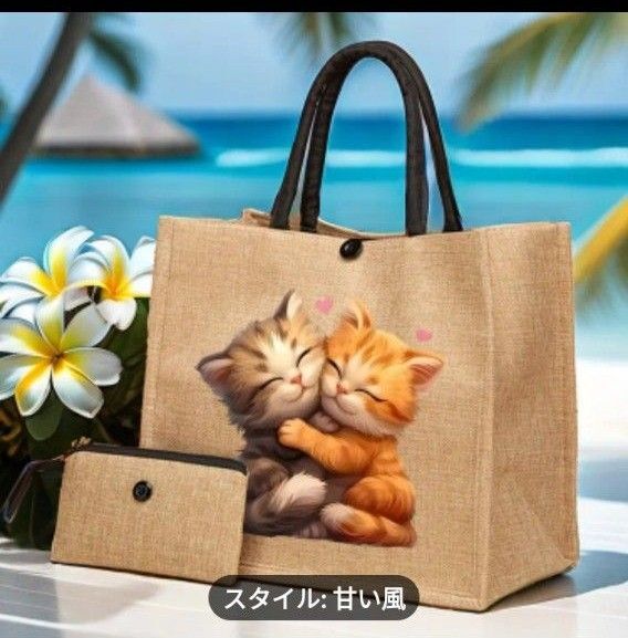ネコプリントトートバッグ ミニコインケース付き